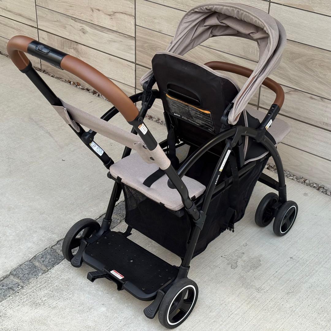 【レインカバー付き】カトージ 2シーター next 2人乗りベビーカー ベージュ