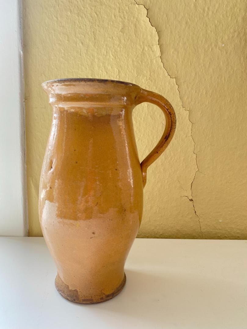 フランス アンティーク 南仏陶器 プロヴァンス 黄釉 ポット 花瓶