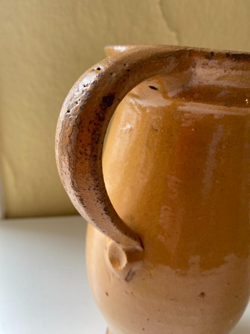 フランス アンティーク 南仏陶器 プロヴァンス 黄釉 ポット 花瓶