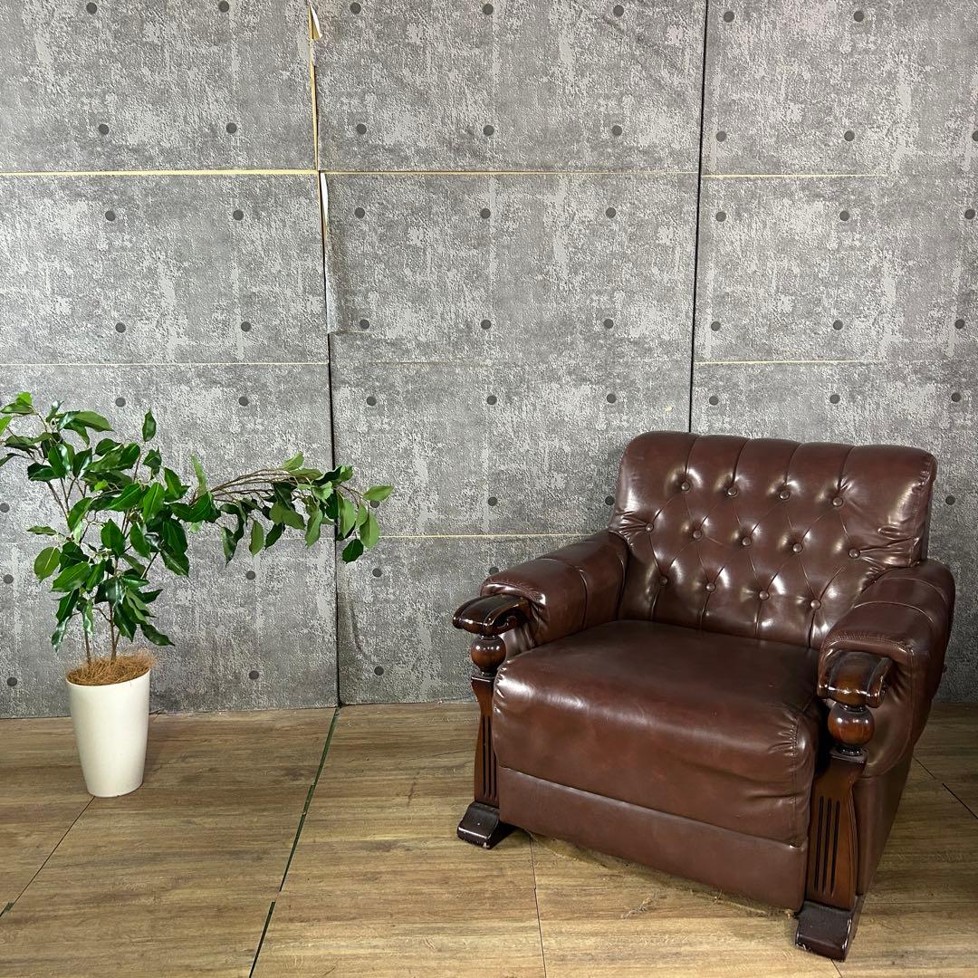 ꧁カリモク家具 karimoku꧂オールドカリモク 1Pレザーアームソファ