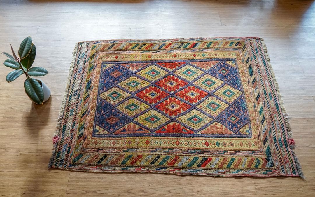 126×93cm　アフガニスタン の マシュワニ手織り キリム トライバルラグ