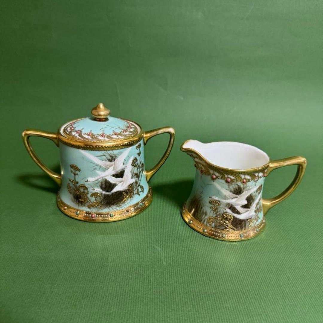 オールドノリタケ フライングスワン シュガー&クリーマーセット メイプルリーフ