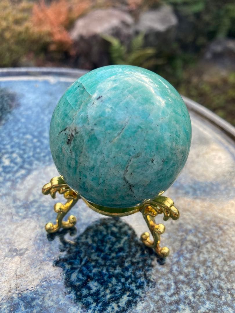美しい天河石（アマゾナイト）のオブジェ 透き通る青緑の惑星のようなパワーストーン