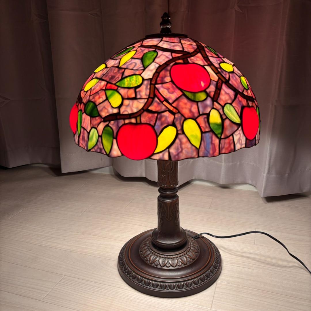 高さ約60㎝ アンティーク ヴィンテージ ステンドランプ 3灯 りんご