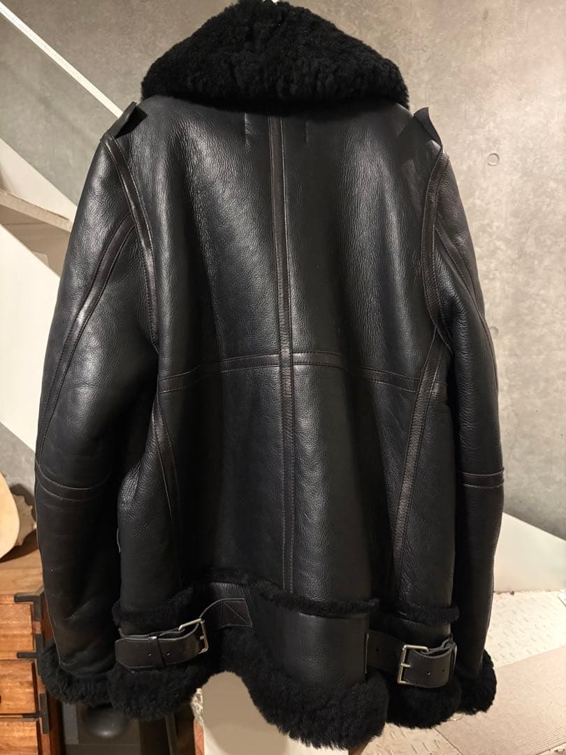 Acne Studios 黒レザー ムートンライダースジャケット