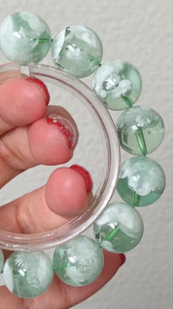 超超超希少石グリーンラリマー‼️14mm内径約17センチ 雪花オブシディアン