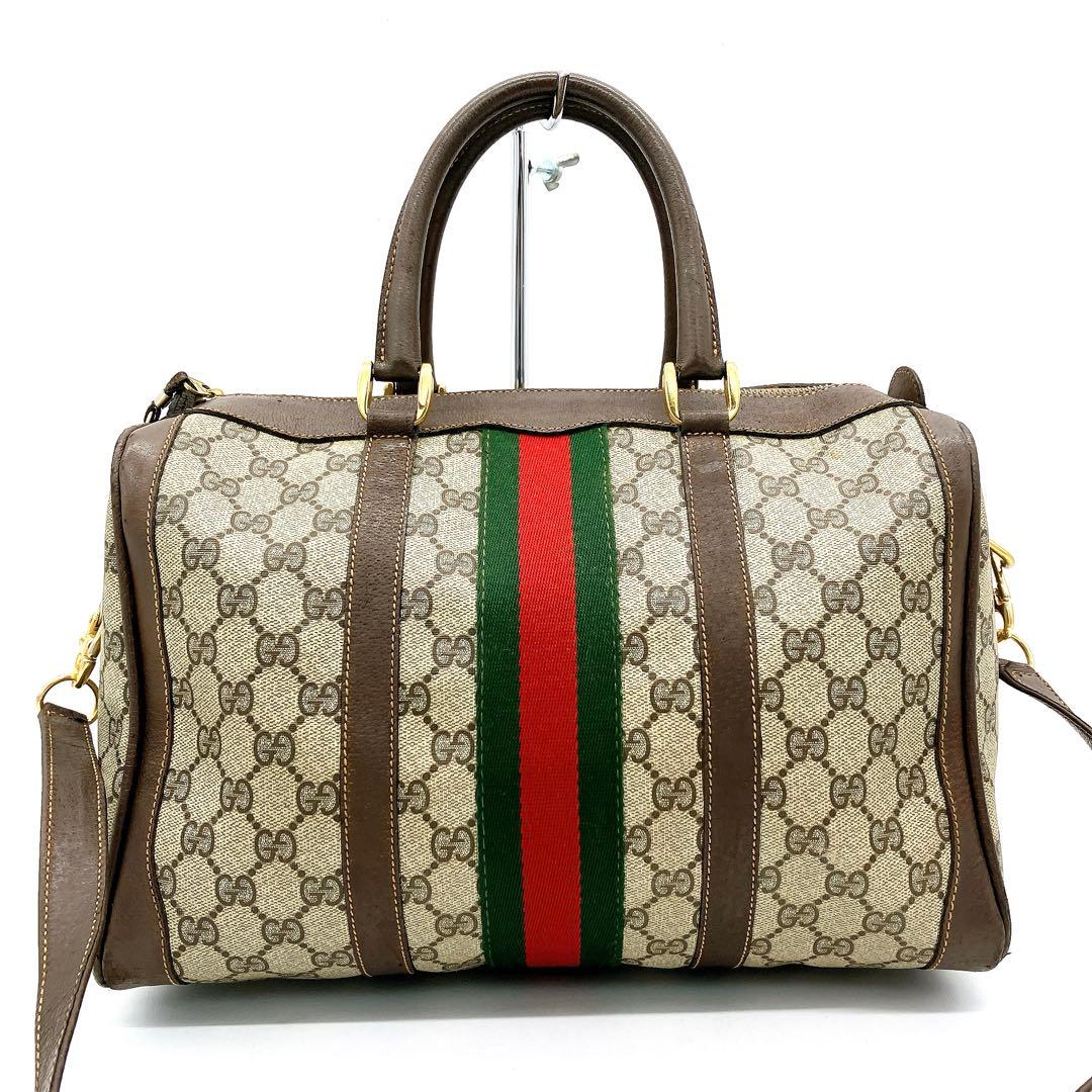 【OLD GUCCI】ミニボストンバッグ　シェリーライン　GGスプリーム
