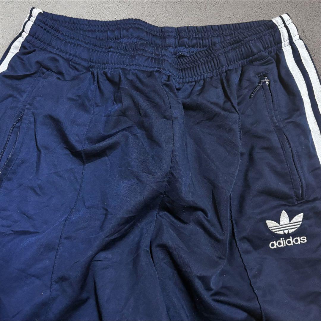 【N79】90s adidas トラックパンツトレフォイル刺繍ロゴ紺ヴィンテージ