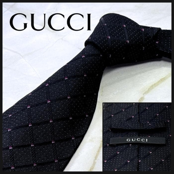 ☆即発 グッチ GUCCI ネクタイ ダイヤ織 パープルドット エンブレム 美品
