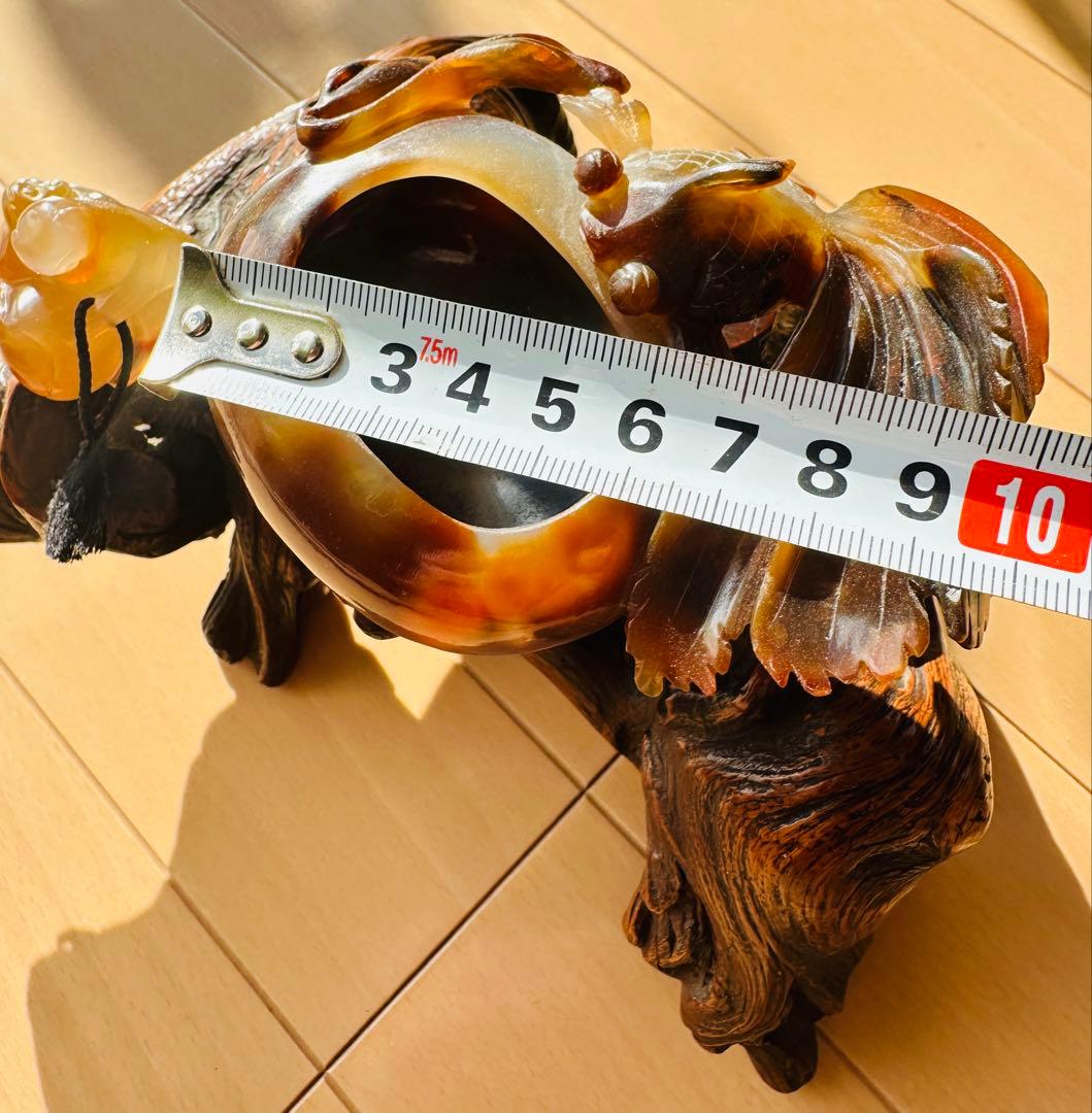 古董品 瑪瑙 刻 猿と金魚筆洗置物 木台 （ただです）旧家蔵出