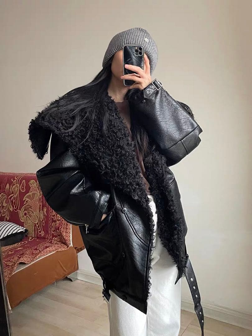 JNYLON-24AW ダーククール　PUレザー　オーバーシルエットジャケット