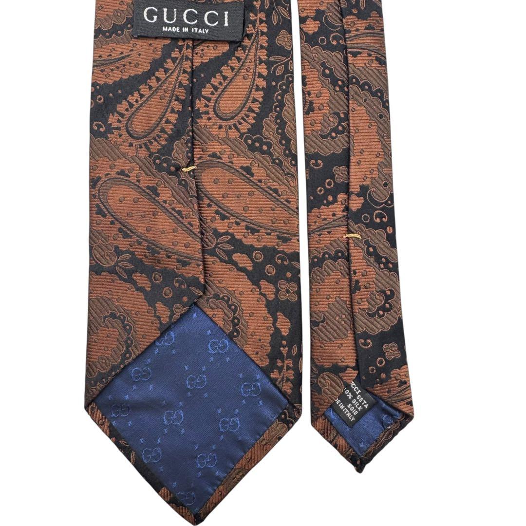 GUCCI グッチ ネクタイ ペイズリー ジャガード 黒 茶 シルク