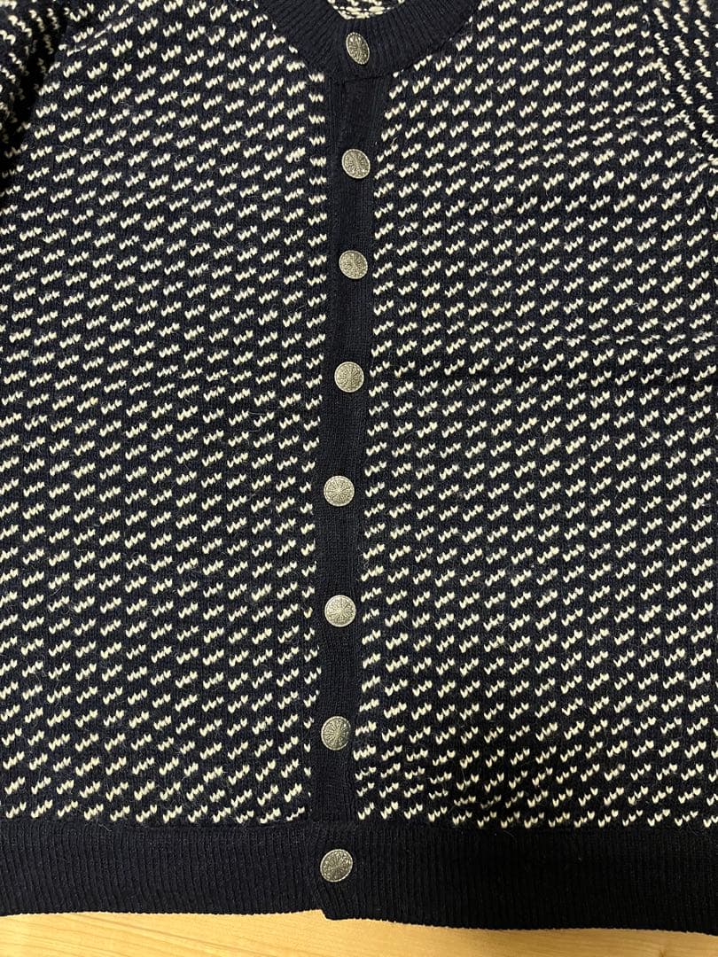 80s L.L.Bean ネイビー バーズアイ　カーディガン　ノルウェー製　L