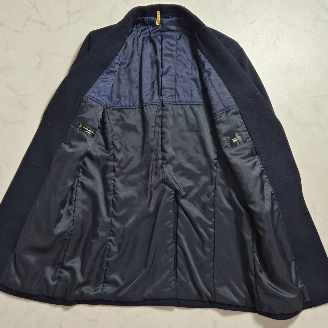 【美品 LL】スーツセレクト 尾州ウール チェスターコート ネイビー