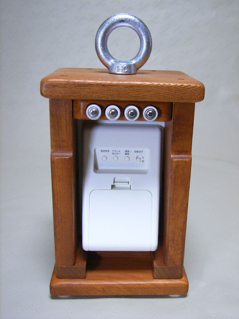 V014総欅板材M16アイボルト付電波目覚まし時計（カシオTQT−351NJ使用