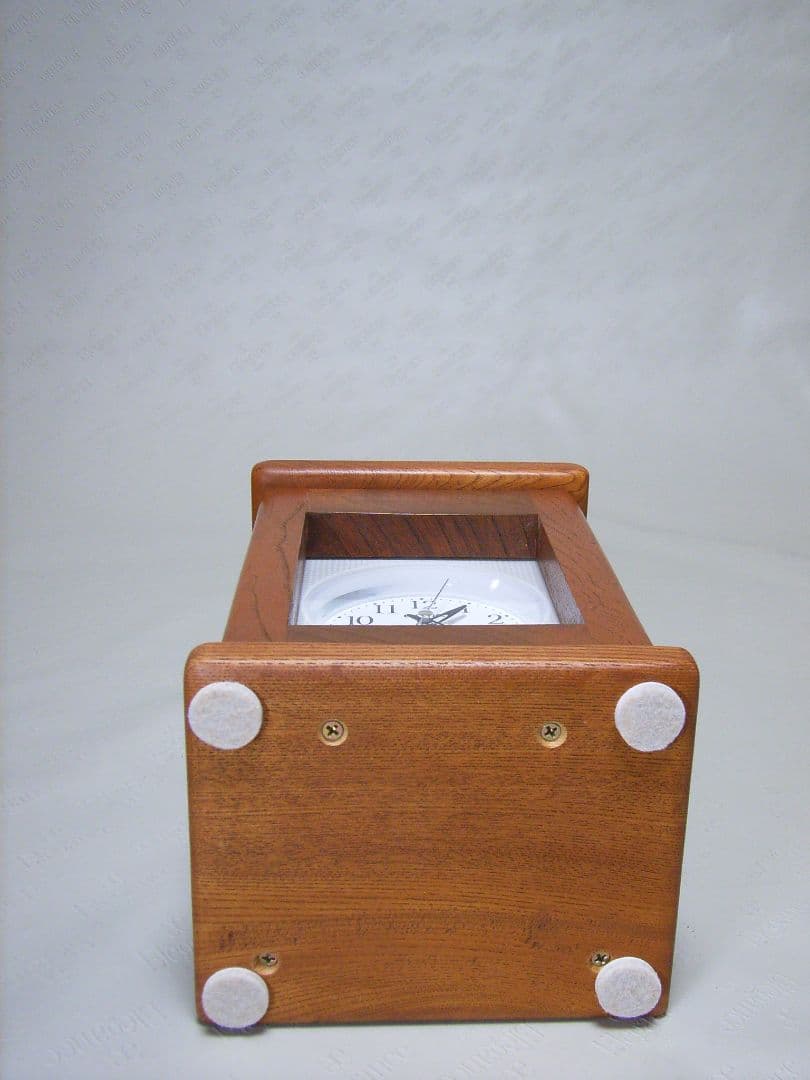 V014総欅板材M16アイボルト付電波目覚まし時計（カシオTQT−351NJ使用