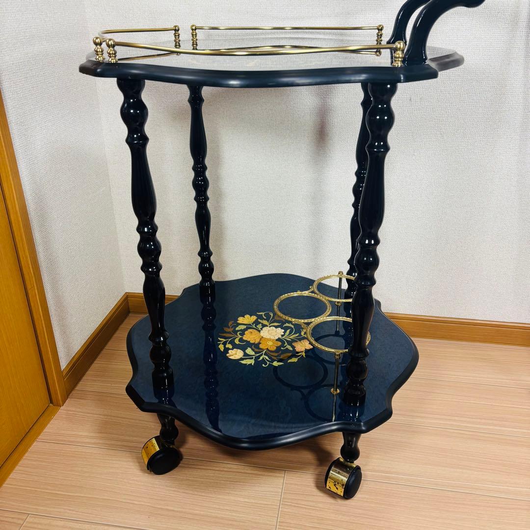 イタリア製 象嵌細工 サービスワゴン キッチンワゴン ワインテーブル ブルー