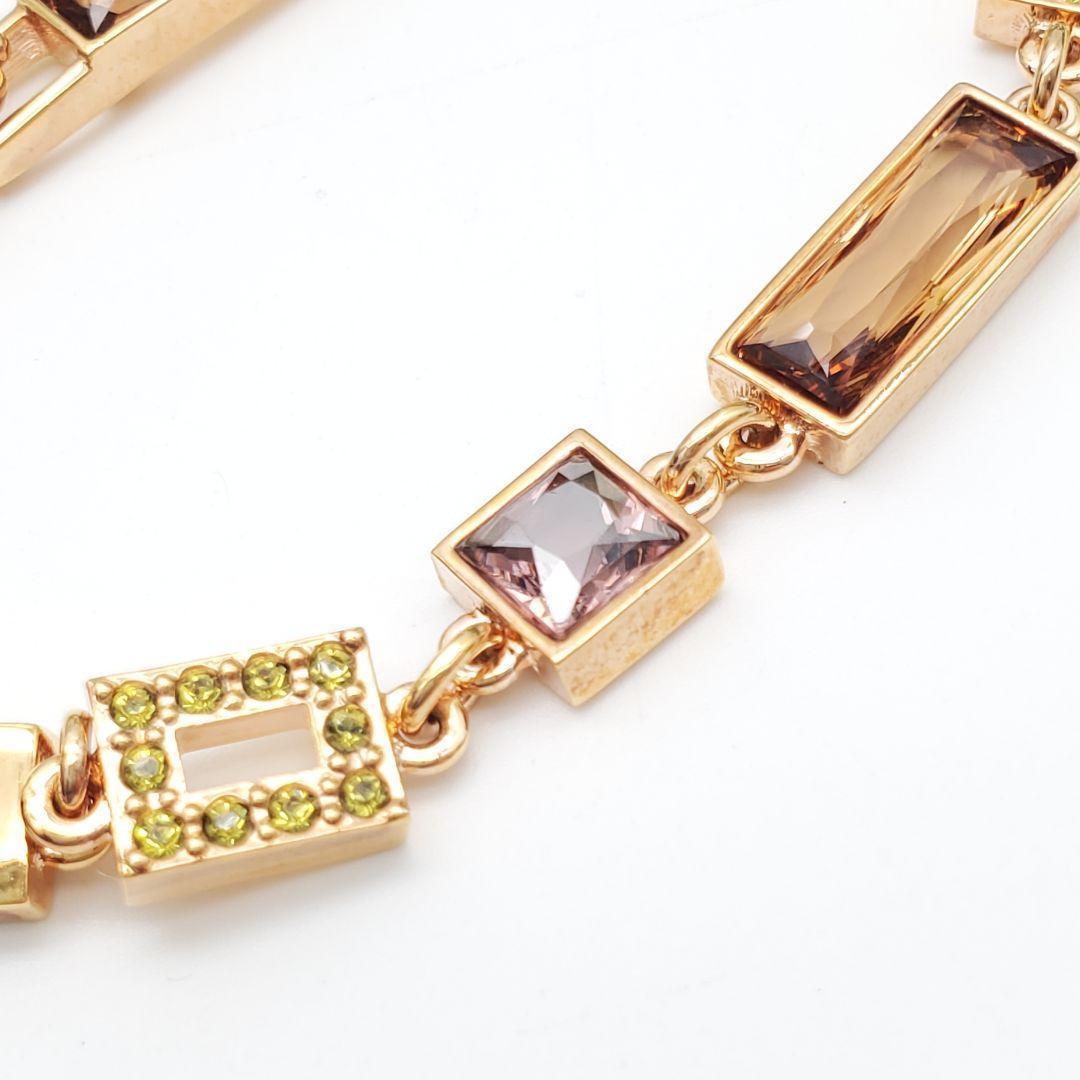 極美品✨SWAROVSKI ブレスレット マルチカラー ゴールド スクエア