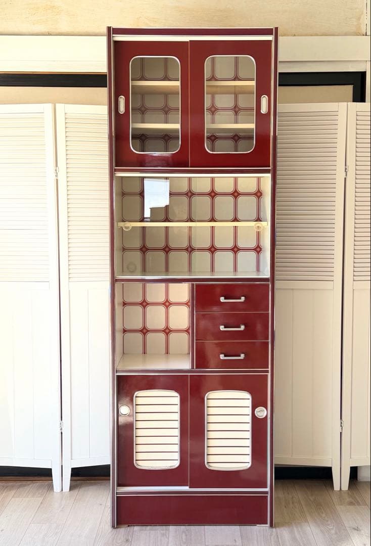 sion 昭和レトロ レトロポップ 食器棚 ガラスキャビネット 木製