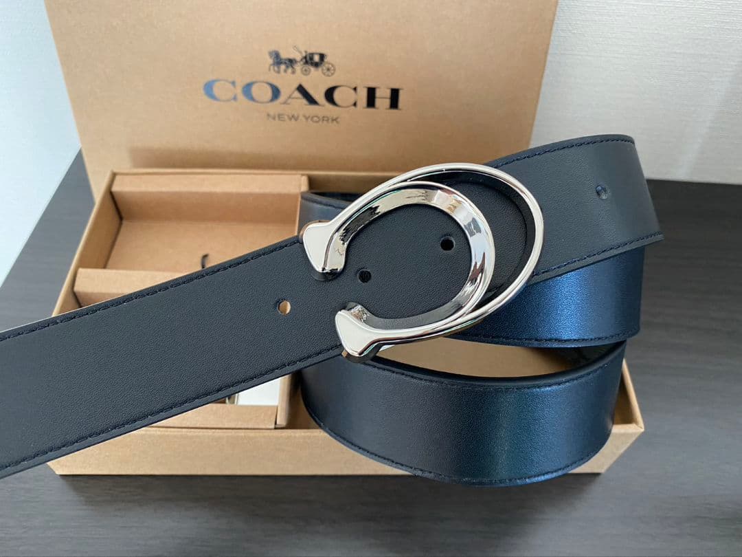 SALE♪コーチ　新品　シルバーバックル　シグネチャーベルトセット