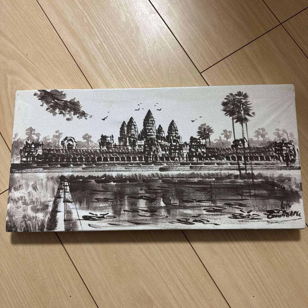 アンコールワット モノクロ アクリル画
