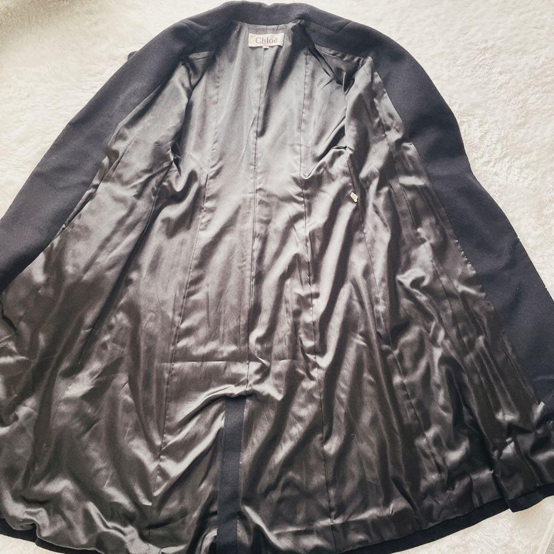 Chloé 90'sウール100％ ベルト付ロングコート黒 M ヴィンテージ