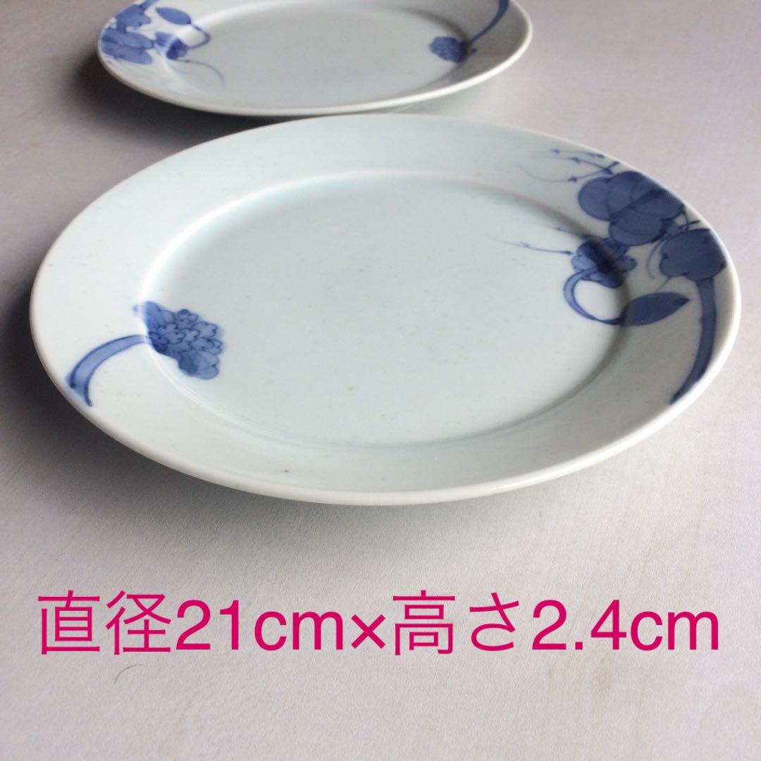 有田焼 手描き染付花絵絵リム皿2枚 TS0922