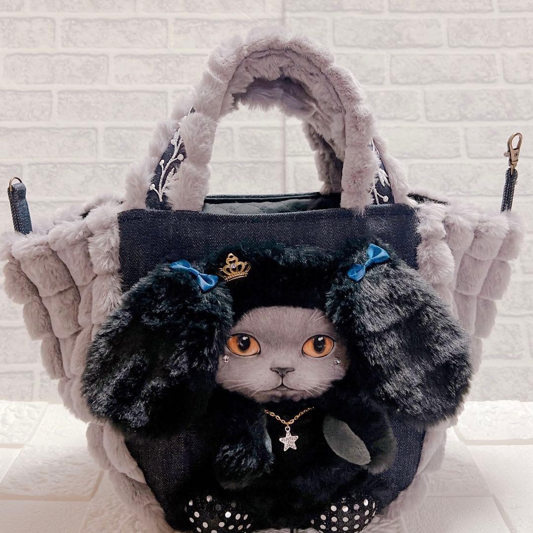 コヤンイサムチョン デニム × ファー トートバッグ 猫
