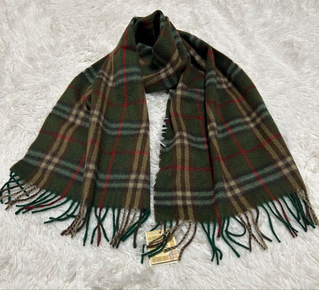【新品】バーバリーズ　カシミヤ100% マフラー　グリーン系