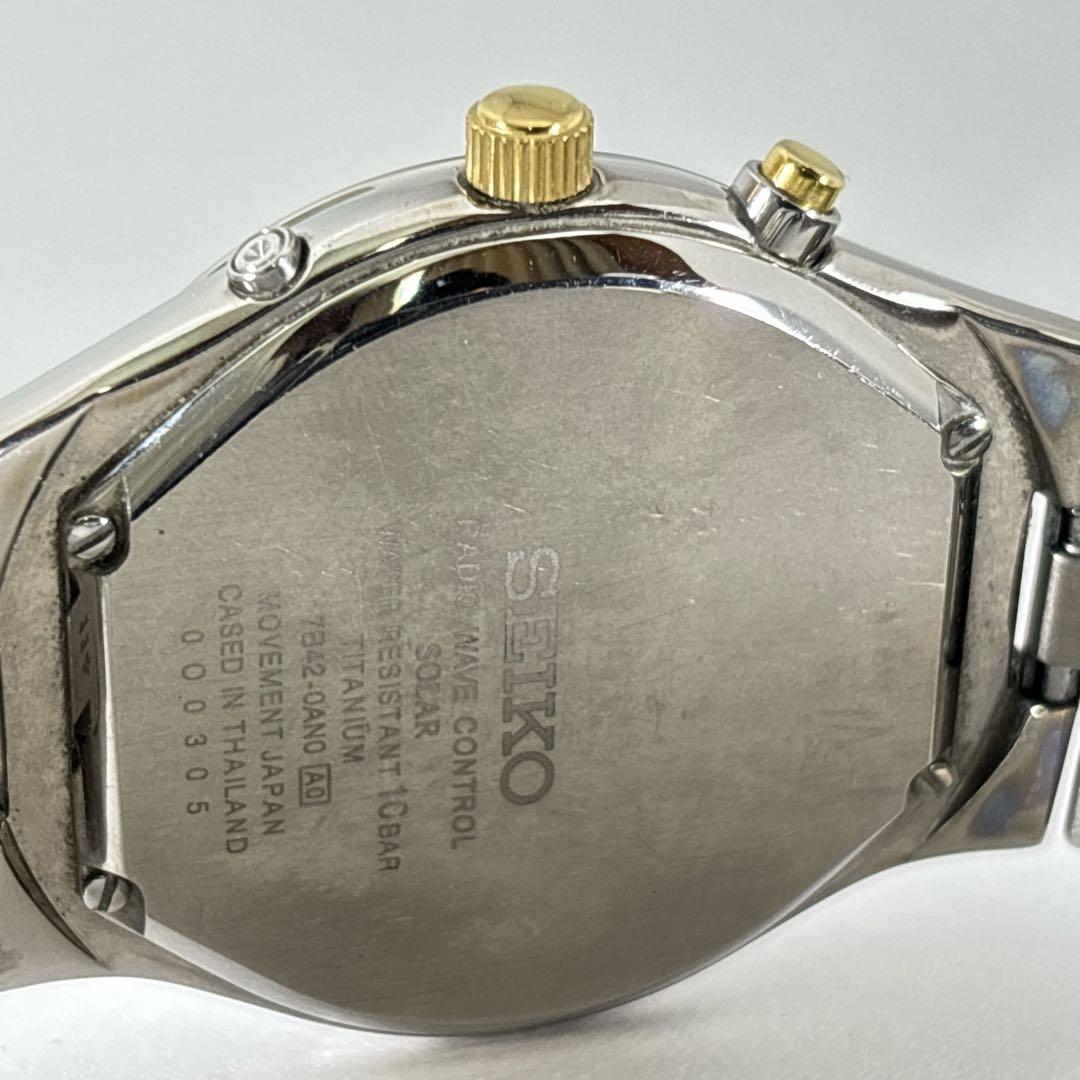 稼働 SEIKO メンズ腕時計 電波ソーラー チタニウム デイト 軽量 コンビ