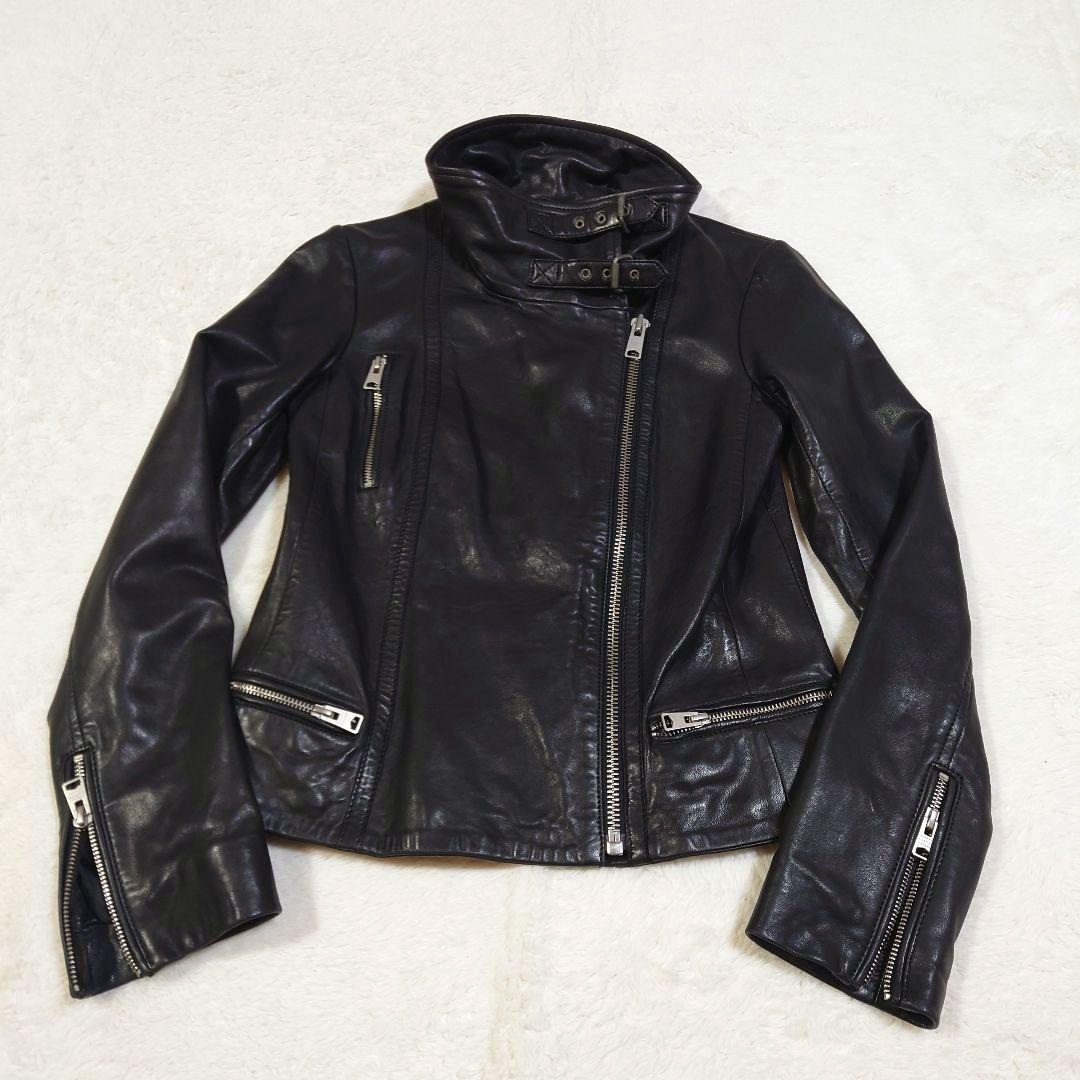 ラムレザー ダブルライダースジャケット 短丈 ALL SAINTS ブラック