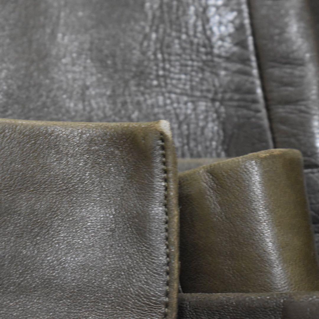 agnes b SPECIAL フランス製 ラムレザー ロングコート オリーブ2