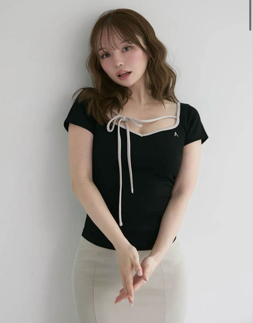 トップス andmary collie ribbon tops black