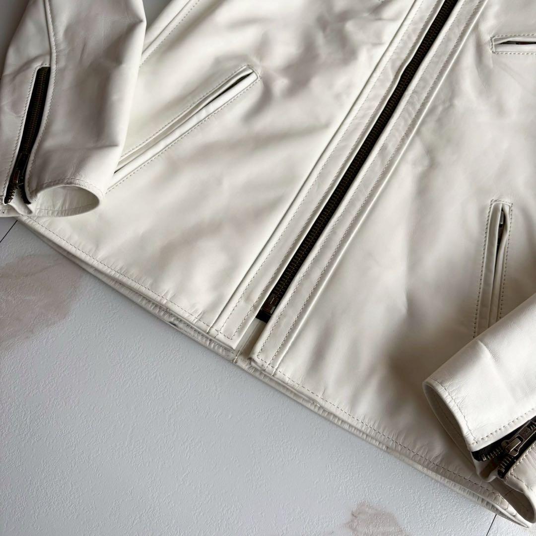 人気◆リューグーレザーズ シングル ライダース レザー ジャケット 白 Lサイズ