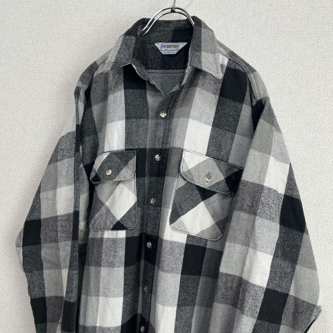 【USA製】70's FIVE BROTHER ブロックチェック ネルシャツ M