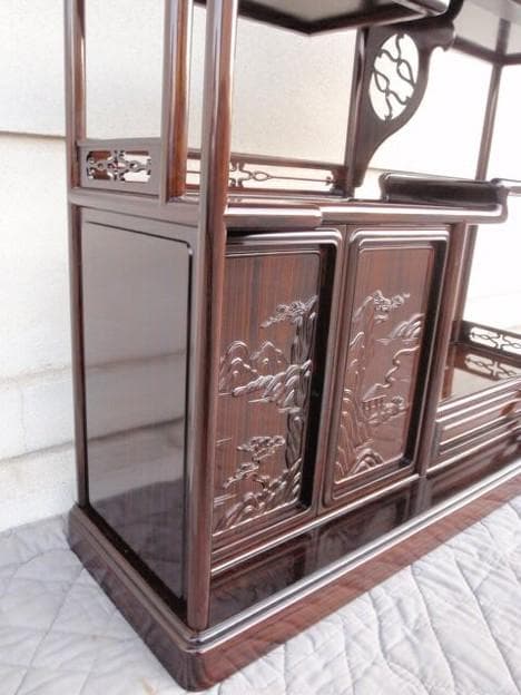 半額以下！新品 95巾 黒檀 無垢 高級飾り棚 違い棚 唐木茶棚 茶箪笥 検花梨