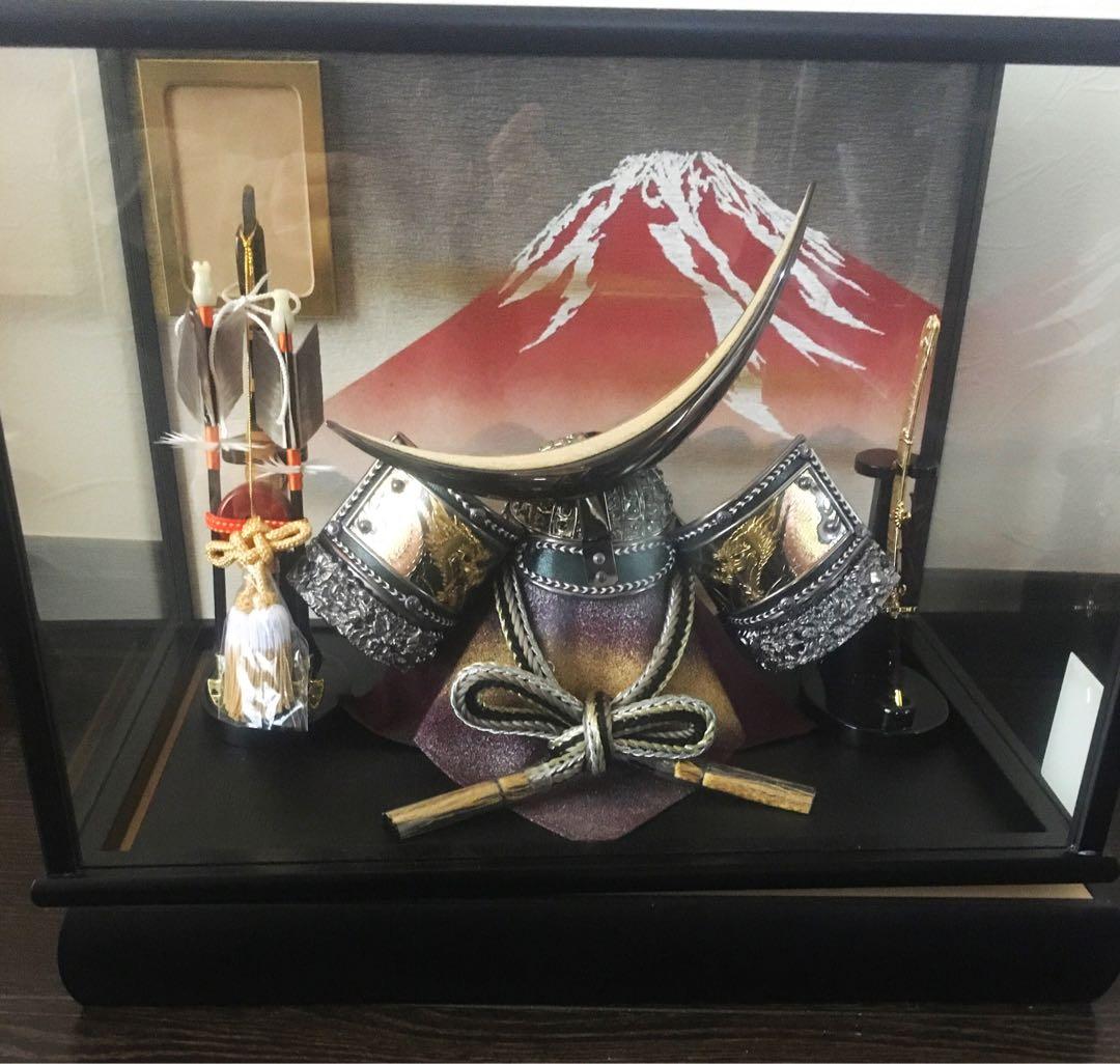 【美品】8号彫金伊達兜　赤富士　盛光作　高級五月人形