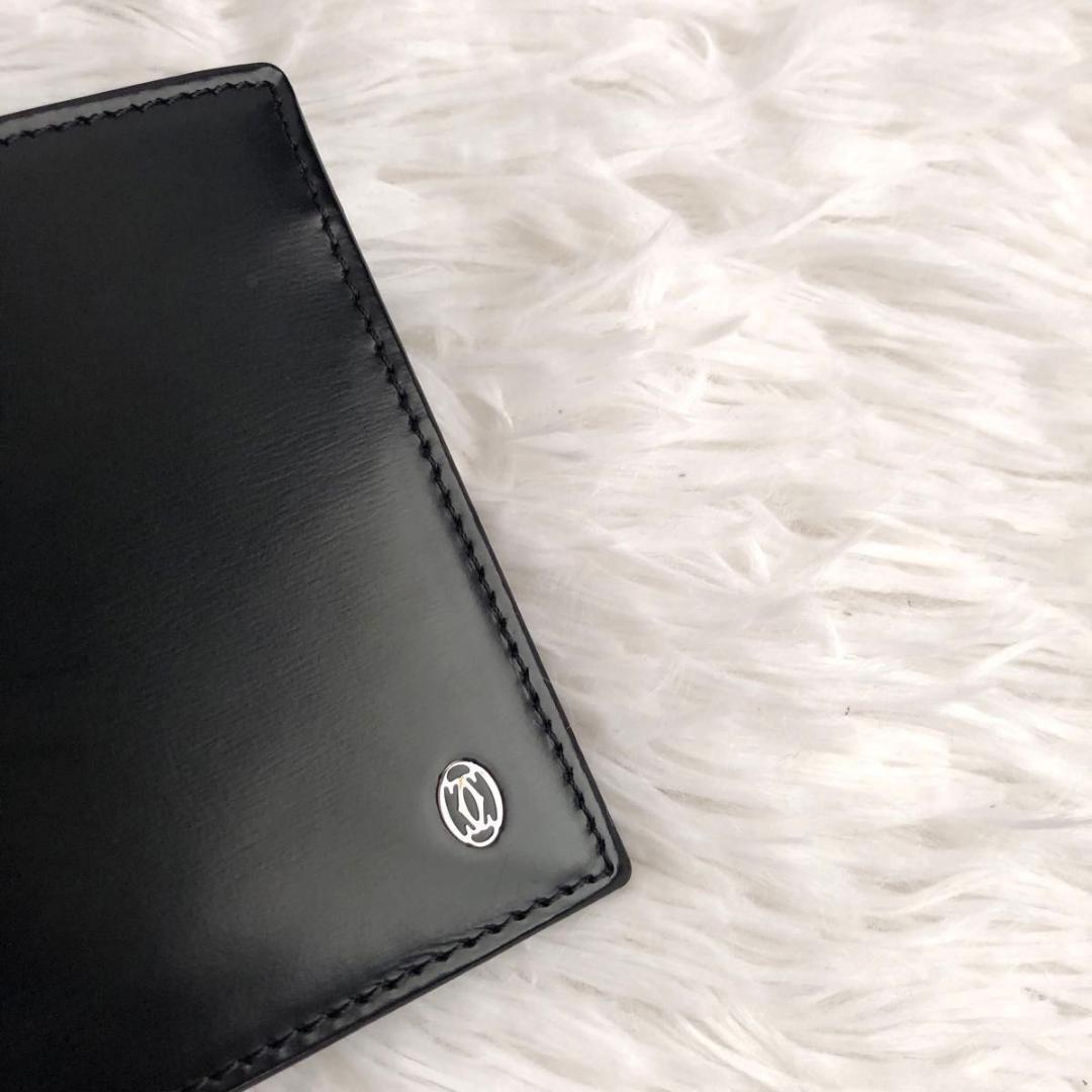 財布 ブランド 二つ折り Cartier カルティエ パシャ 本革 レザー 黒