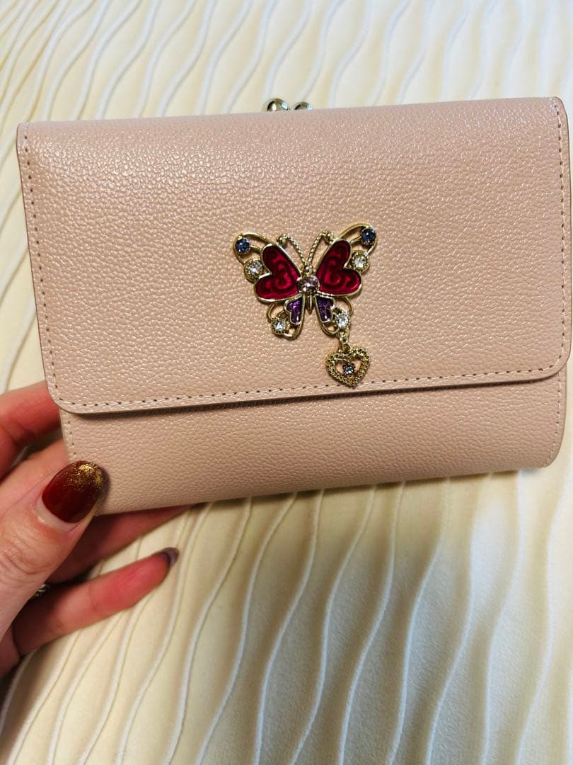 ちび　蝶の装飾付きピンク二つ折り財布　ANNA SUI アナスイ