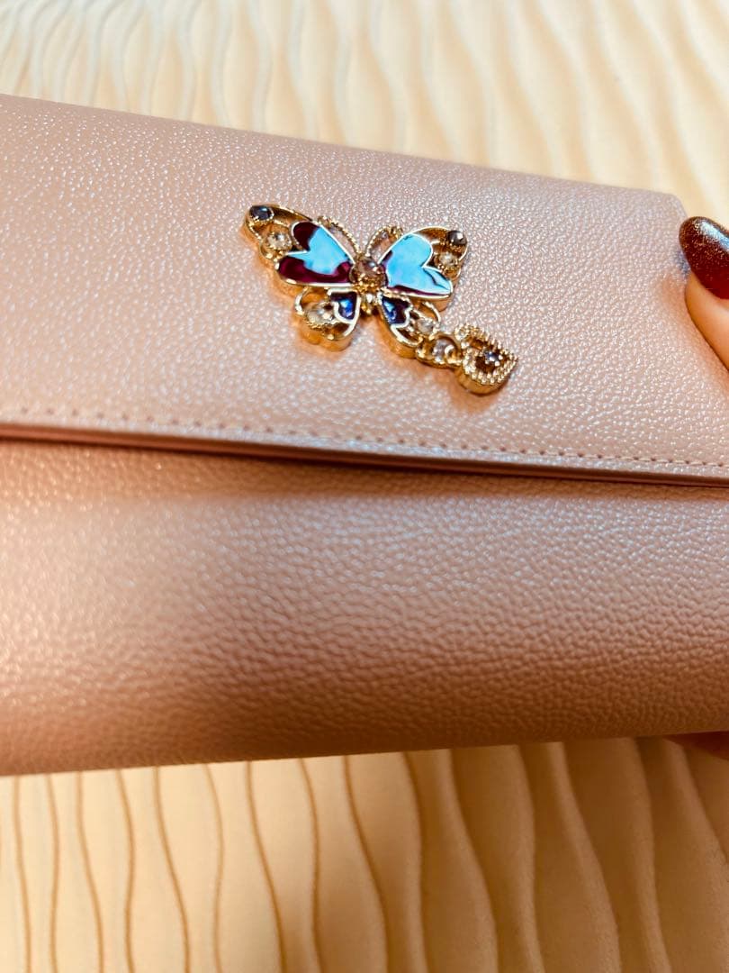 ちび　蝶の装飾付きピンク二つ折り財布　ANNA SUI アナスイ