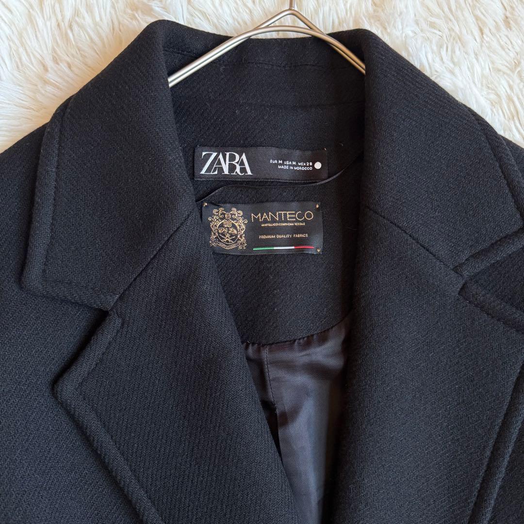 ZARA ザラ マンテコ ダブル チェスターコート ロング黒 M 通勤 高見え