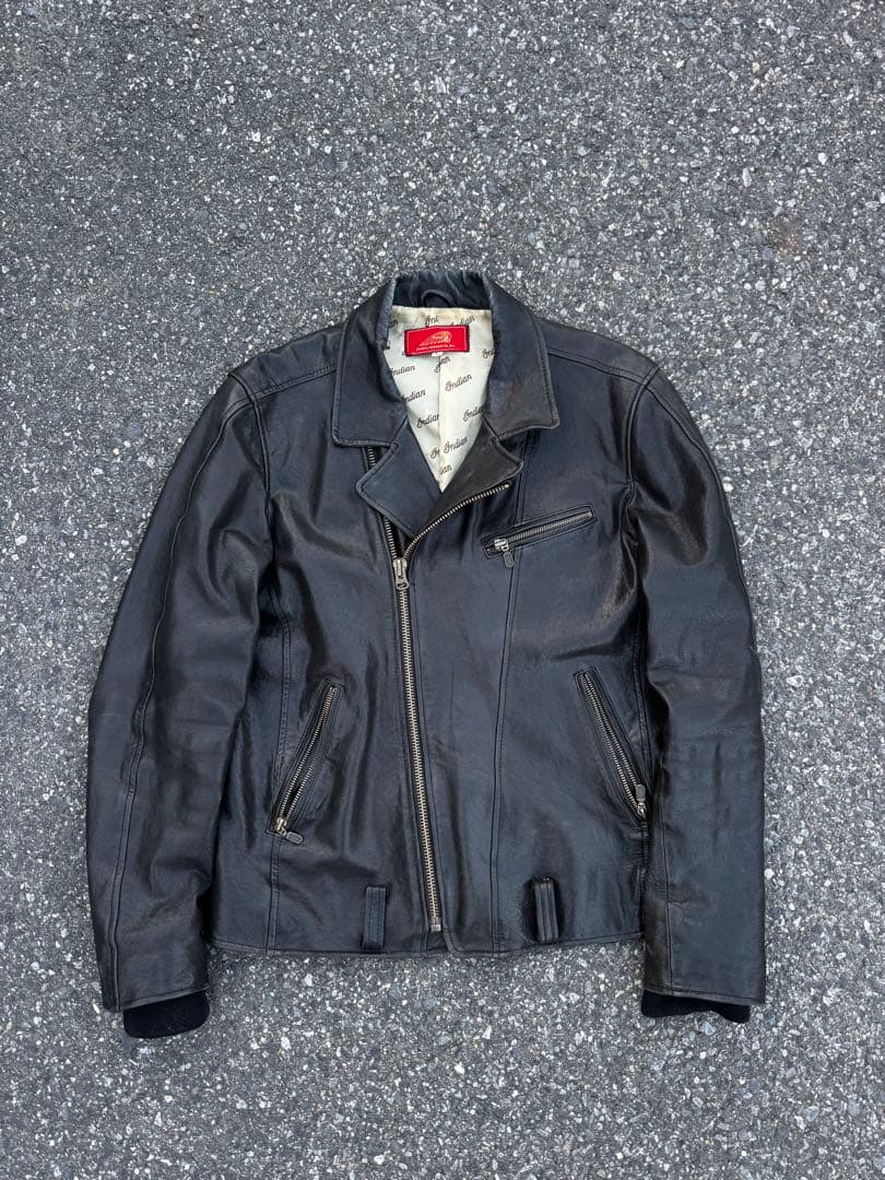Indian motorcycleブラックレザーライダースジャケット