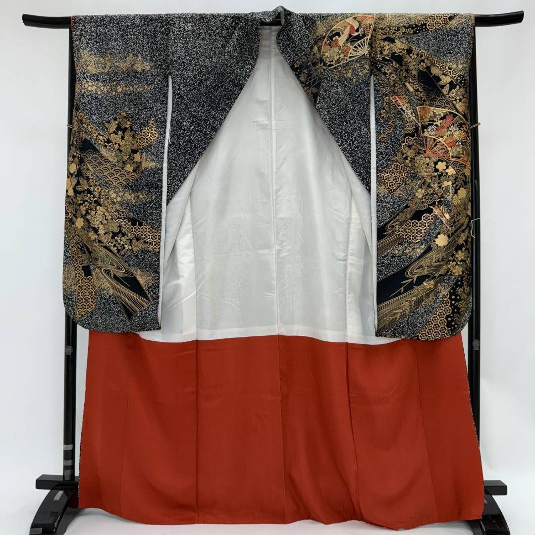 振袖フルセット 黒 刺繍 成人式 草履バック付 裄64.5cm S-200