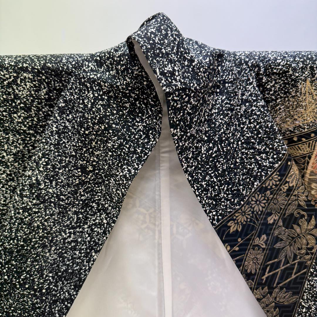 振袖フルセット 黒 刺繍 成人式 草履バック付 裄64.5cm S-200