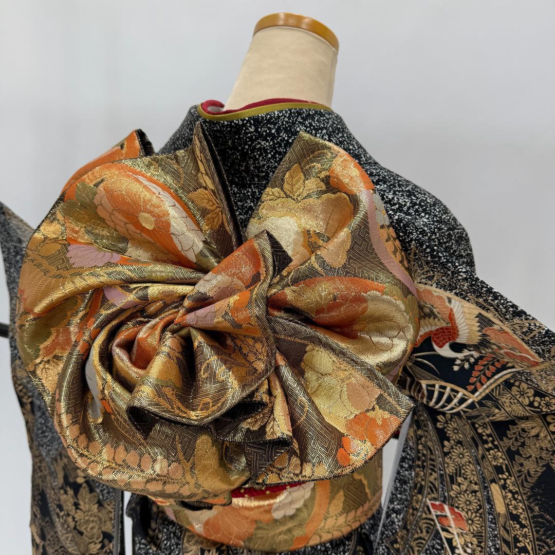 振袖フルセット 黒 刺繍 成人式 草履バック付 裄64.5cm S-200