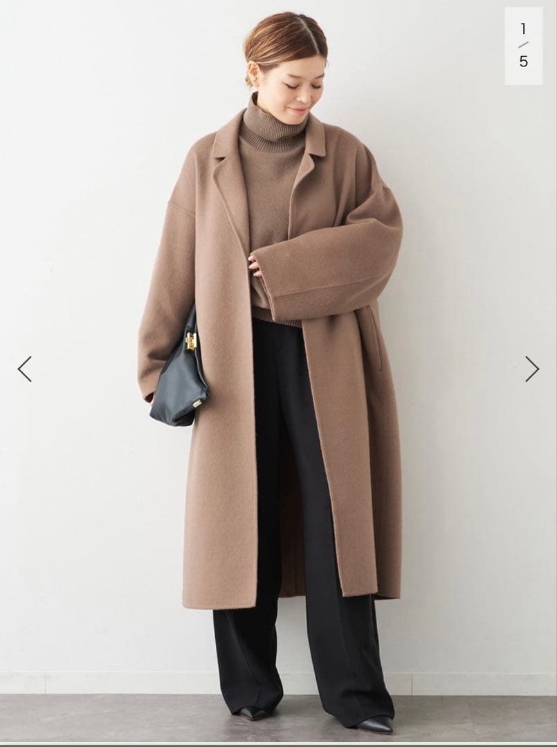 ドゥーズィエムクラス　ウールアンゴラリバーコート　ベージュ　ブラウン