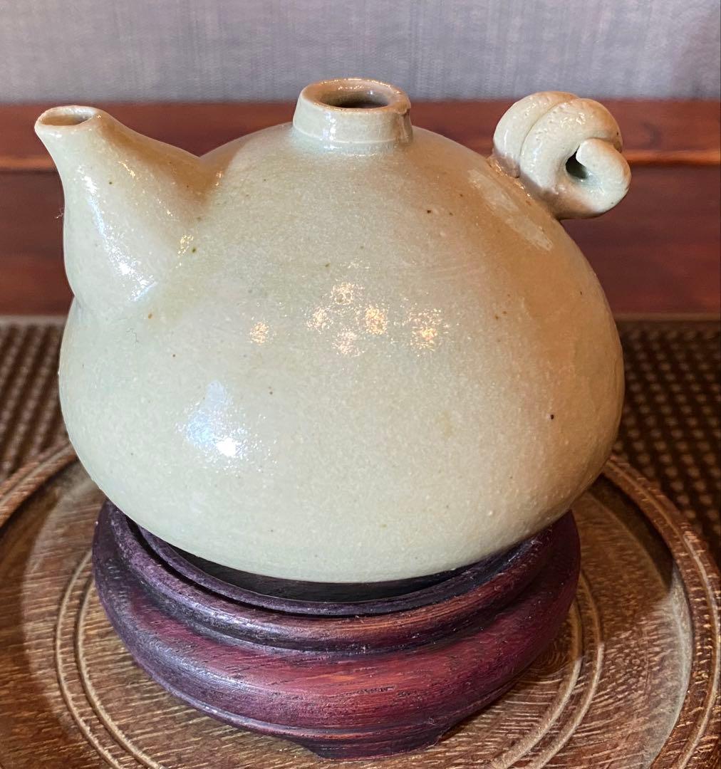 緑青磁　水滴・一輪挿し　鑑賞台付 沈船品 ヴィンテージ　レア 中国　台湾茶器