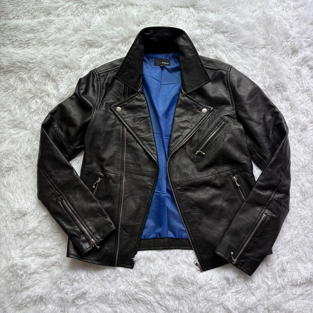 美品　本革　Finess ブラックレザー　ダブルライダース　y2k