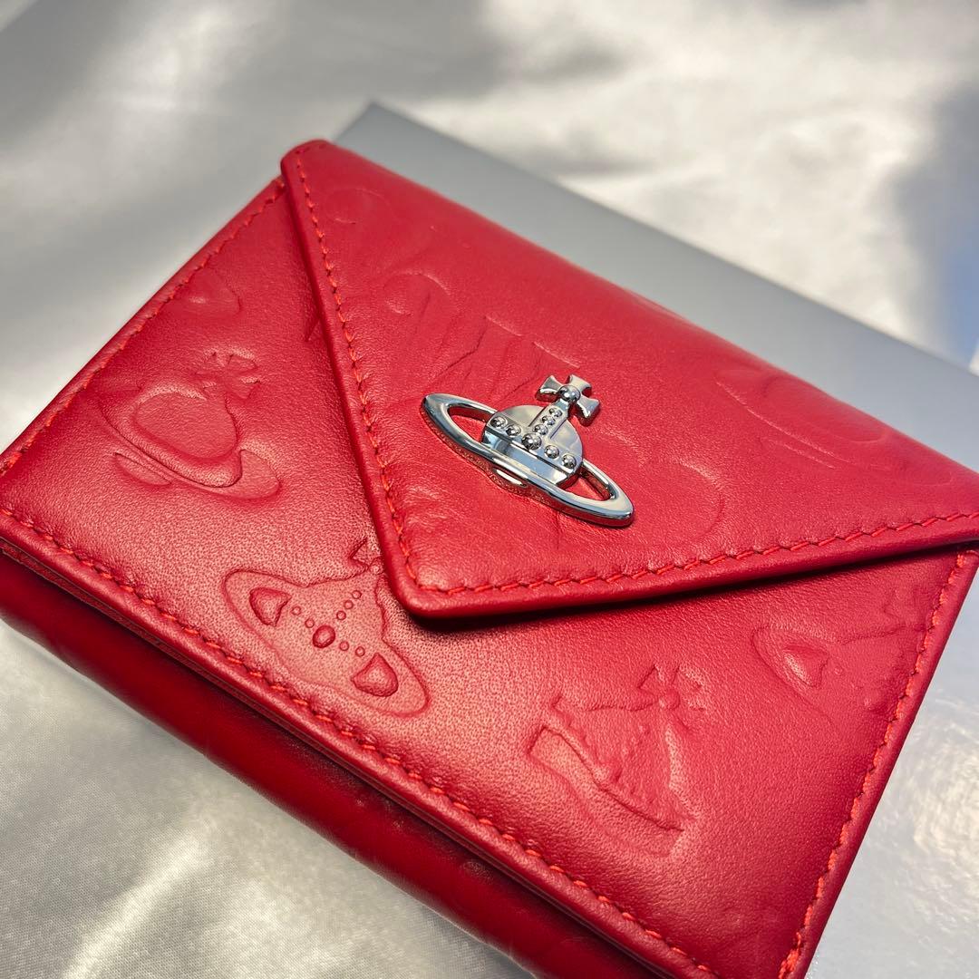 新品 Vivienne Westwood レッド ヴィヴィアン柄 三つ折り財布