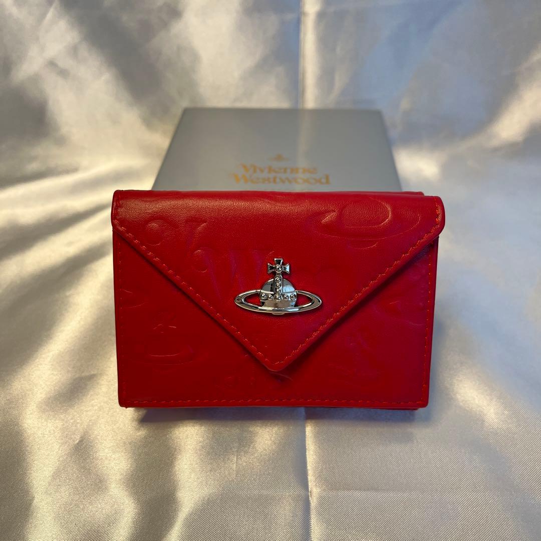 新品 Vivienne Westwood レッド ヴィヴィアン柄 三つ折り財布